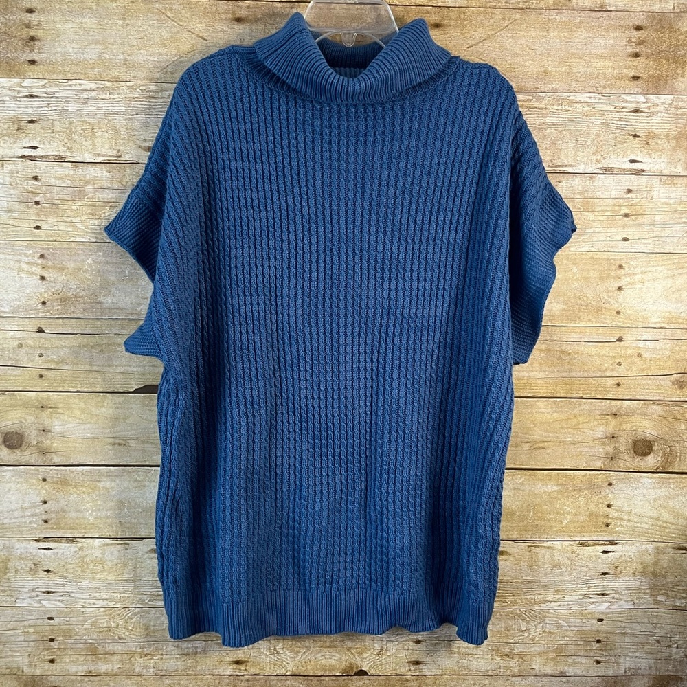 SHEIN Short Sleeve Blue Turtleneck Sweater Tunic Chunky Cable Knit Size 2X EUC